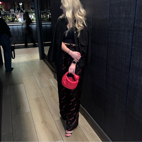 Balenciaga Red Embroidered Diagonal Logo Pajama Pants - Picture 6 of 14